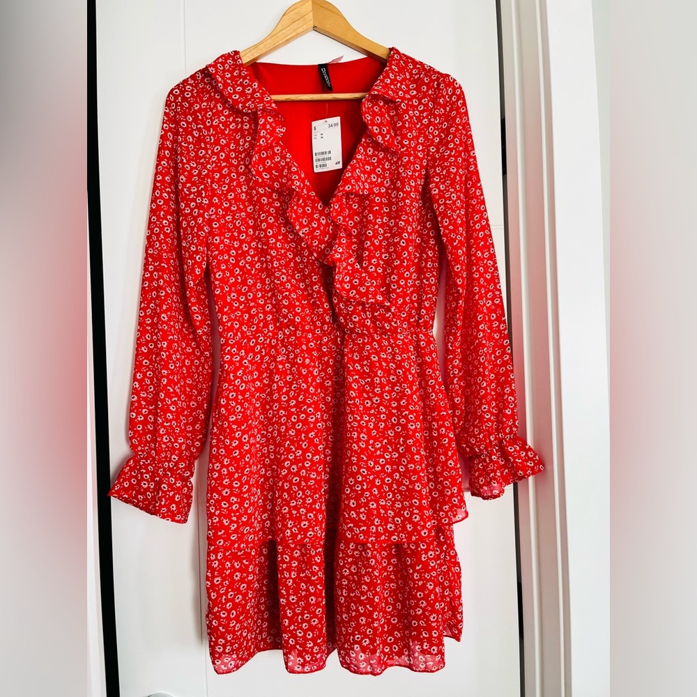DIVIDED By H&M DITSY FLORAL V-Neck LONG SLEEVE Spring Summer Dress.NWT